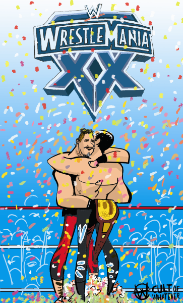 Eddie Guerrero and Chris Benoit hug at WrestleMania 20