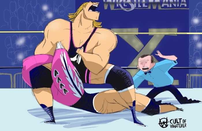 WrestleMania 10 Bret Owen Hart Cartoon Illustration