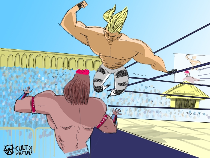 WrestleMania 9 Shawn Michaels Tatanka Cartoon Illustration