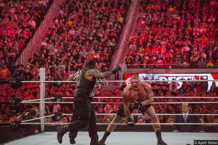 Wrestlemania 31 Roman Reigns Ropes Brock Lesnar