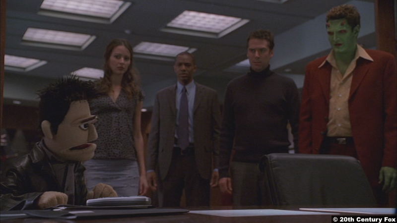 Angel S05e14: Amy Acker, J. August Richards, Alexis Denisof, Andy Hallett as Fred, Gunn, Wesley and Lorne